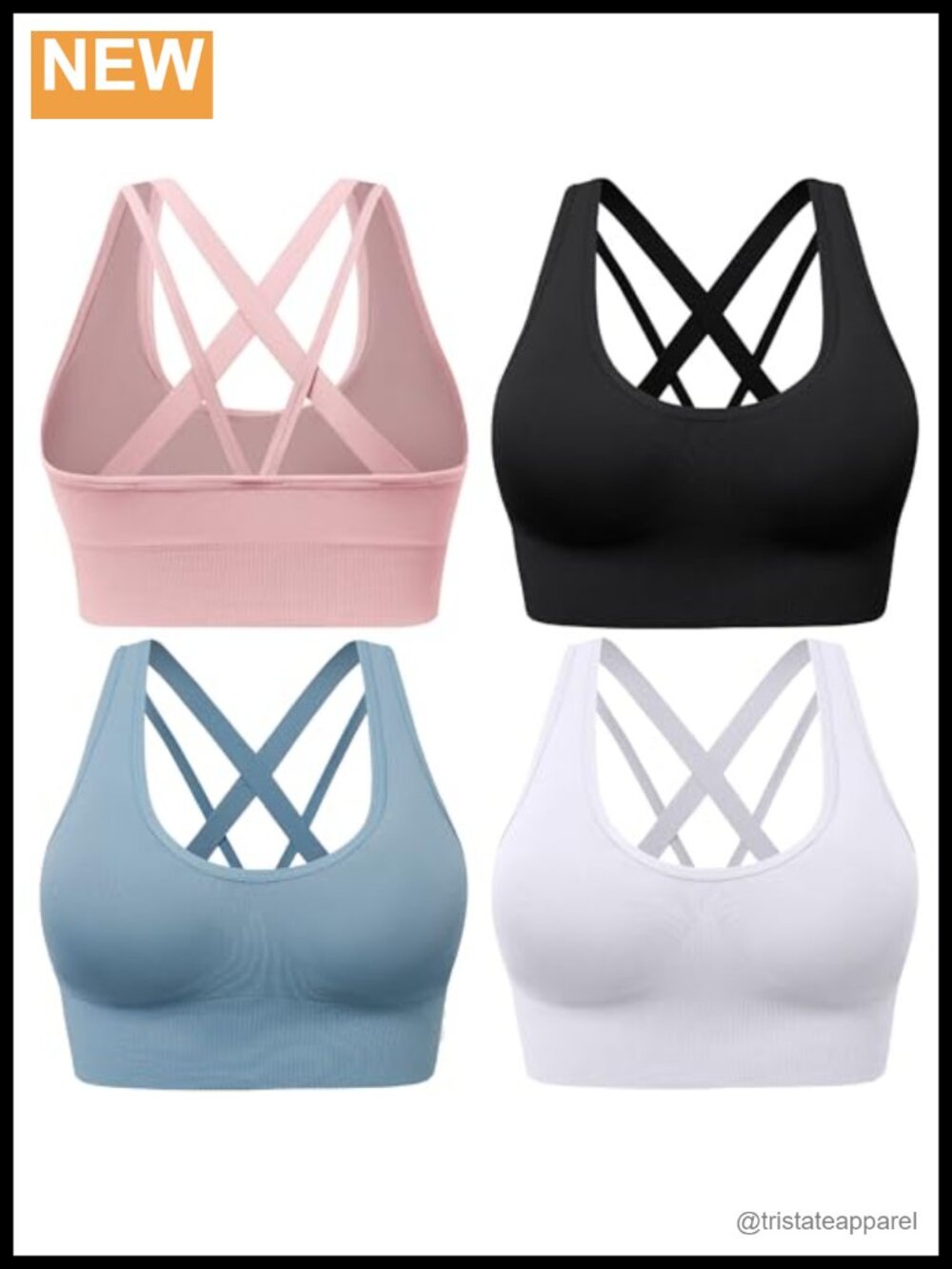 Women's Cross Back Sports Bras Padded Seamless Low Impact 3-5 Pack